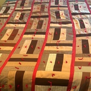 Vintage handmade hand tied Tweed 70s Red Brown Tan Project Machine Quilt